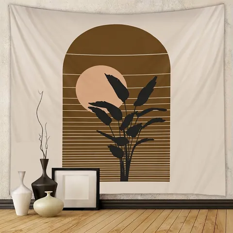 Tappezzeria Da Parete Boho Astratta Poliestere Nordico Morandi Sole Arco Silhouette Foglia Tropicale Decorazione Casa Camera Letto