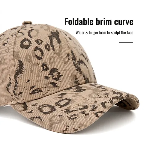 Casquette De Baseball Imprimé Léopard Polyester Visière Courbée Boucle Métallique Réglable Mode Protection Solaire Extérieur