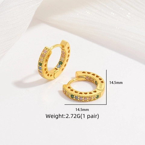 925 Sterling Silver Heart Hoop Earrings For Women Luxury Colored White Zirconia Hollow Heart Huggie Earrings Fashion Jewelry Gift