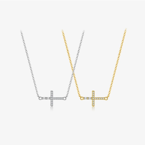 Collana con Ciondolo a Croce in Argento Sterling 925 Zirconia Intarsiato Minimalista Gioielli per Donna Unisex Regalo