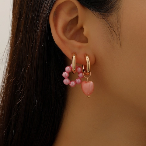 Asymmetrical Gold Plated Alloy Hoop Earrings Heart Bird Starfish Shell Artificial Pearl Long Chain Dangle Jewelry Gift Women
