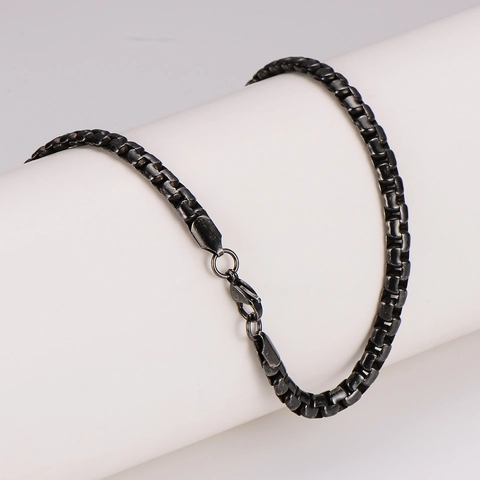 Black Box Chain Necklace Stainless Steel Venetian Link Minimalist Hip Hop Punk Fashion Accessory Jewelry For Men