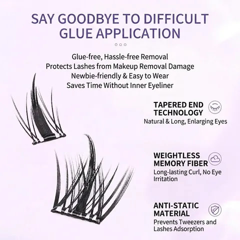 False Eyelashes Glue Free Self Adhesive Synthetic Fiber Segmented DIY Grafting Natural Look Reusable Sunflower Style Women