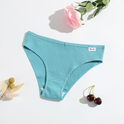 Women Panties Ribbed Cotton Low Waist Briefs Breathable Solid Color Underwear Soft Comfortable Breathable For Ladies