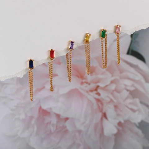 Orecchini Pendenti A Catena Lunga Con Nappa Ottone Placcato Oro Zirconia Cubica Rettangolare Gioielli Eleganti Da Donna
