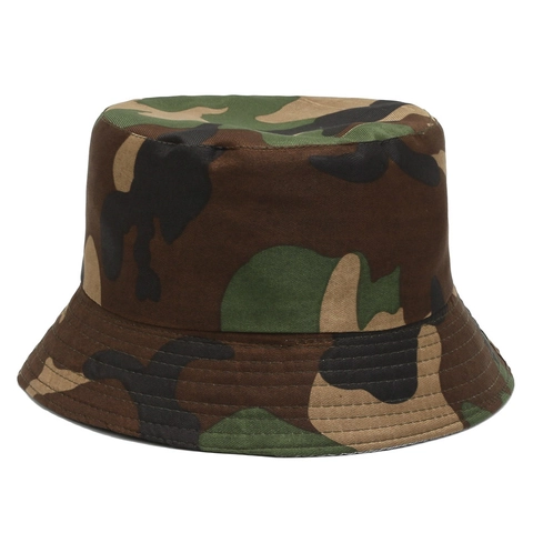 Camouflage Print Bucket Hat Polyester Breathable Sunshade Outdoor Adjustable Drawstring Casual Fishing Sun Hat Adults