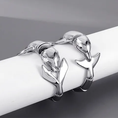 Herren Armband Edelstahl Hip Hop Delphin Hai Tierform Poliertes Metall Strass Punk Rock Schmuck