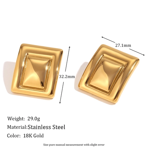Orecchini a Bottone Rettangolari Geometrici in Acciaio Inossidabile Minimalista da Donna Placcati in Oro 18K Gioielli di Moda