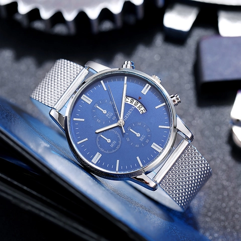 Men Quartz Watch Alloy Analog Business Casual Fashion Decorative Multi Dial Calendar Wristwatch