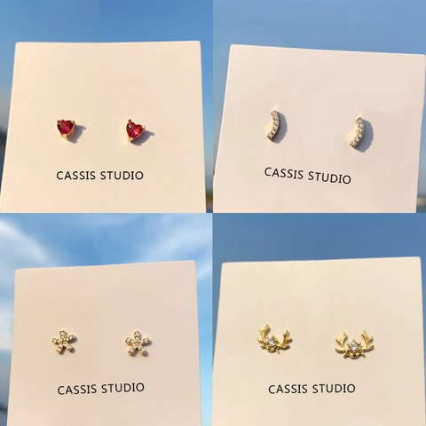 925 Sterling Silver Post Gold Plated Copper Crown Heart Zirconia Stud Earrings For Women Elegant Simple Fashion Jewelry