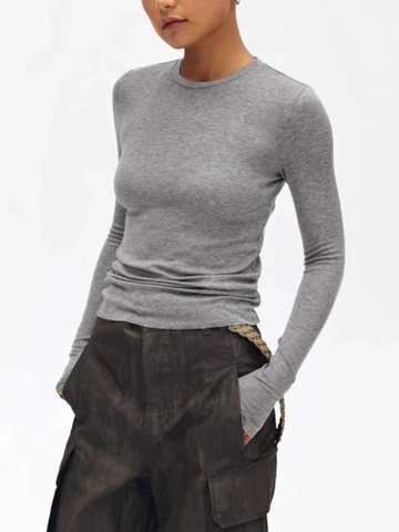 Women Slim Fit Knitted Top Crew Neck Long Sleeve Thumbhole Cashmere Blend Solid Color Vintage Base Layer