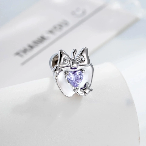 Bowknot Apple Heart Zircon Cartilage Stud Earring Titanium Steel Copper Piercing Jewelry For Women Sweet Cute