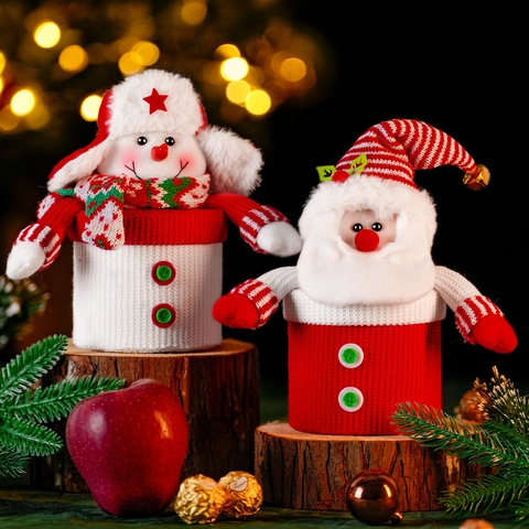 Barattoli Di Caramelle Natalizi Tessuto A Maglia Babbo Natale Pupazzo Di Neve Renna Scatola Regalo Decorazione Tavolo