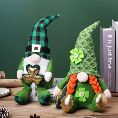 St. Patricks Day Gnome Plüsch Gesichtlose Puppen Dekoration Mit Kleeblatt Grün Irisches Festival Schreibtisch Ornamente Handarbeit