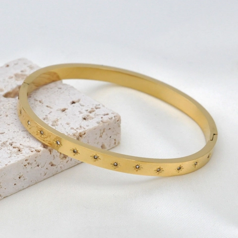 Heart And Star Inlaid Rhinestone Stainless Steel Bangle Fashion Hinged Jewelry For Women
