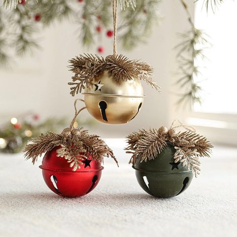 Ornamenti A Campana Appesi Di Natale Metallo Ferro Stella Ritagliata Aghi Di Pino Glitterati Corda Di Juta Arredamento Festa