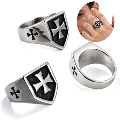 Anello Scudo Croce In Acciaio Inossidabile Per Uomo Gioielli Gothic Punk Retro Vintage