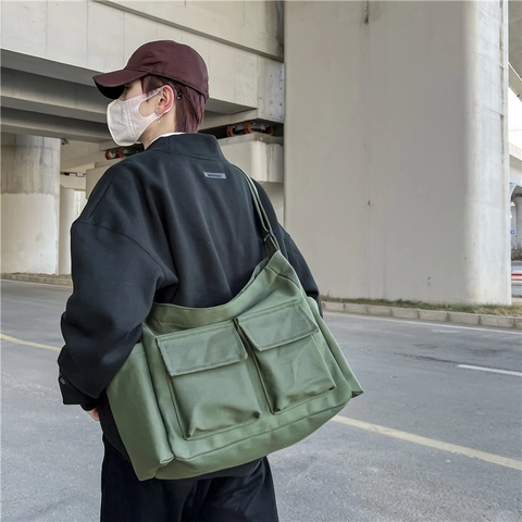 Grote Capaciteit Canvas Crossbody Tas Multi Pocket Messenger Bag Voor Studenten Casual Werkkleding Stijl Schoudertas