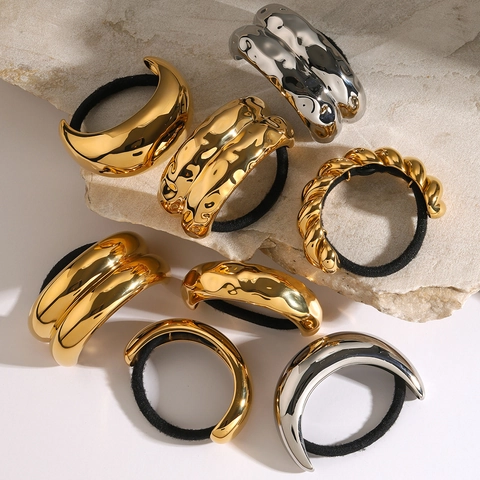 Minimalistische Edelstahl Haargummis Für Damen Metall Geometrische Scrunchies Gold Silber Hochelastisch Pferdeschwanz Halter Zubehör