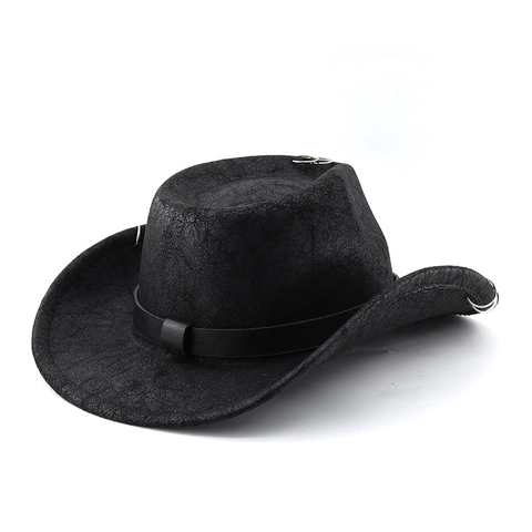 Westerse Cowboyhoed Kunstleer Metalen Ringen Klinknagels Punk Retro Brede Rand Fedora Hoed Unisex