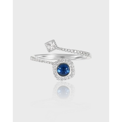 Bague En Argent Sterling 925 Zircon Bleu Cristal Blanc Croix Ouverte Ajustable Bijoux De Mode Pour Femmes