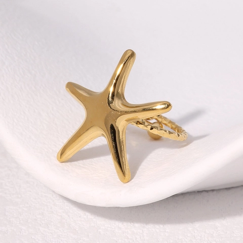 Anillo De Estrella De Mar Acero Inoxidable Chapado En Oro 18K Ajustable Joyería De Dedo Abierta Para Mujeres Elegante
