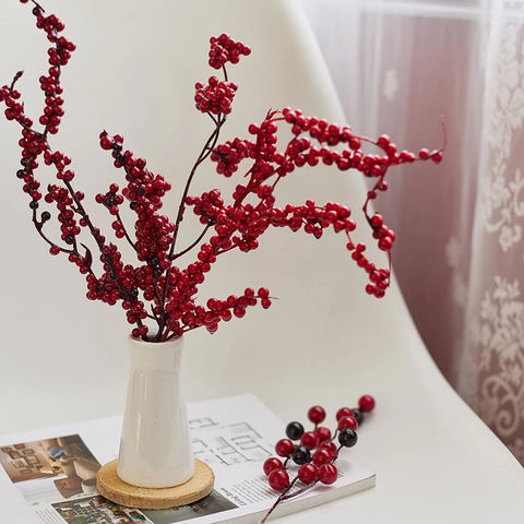 Artificial Red Berry Stems Foam Berry Branches For Christmas Tree Decorations Holiday Vase Filler Realistic Winter Decor