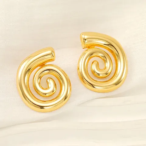 Pendientes De Botón En Espiral Acero Inoxidable Chapado En Oro De 18K Diseño Geométrico Vortex Para Mujeres