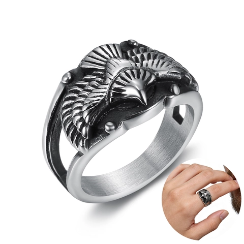 Flying Eagle Wing Ring Stainless Steel Vintage Punk Rock Biker Jewelry For Men