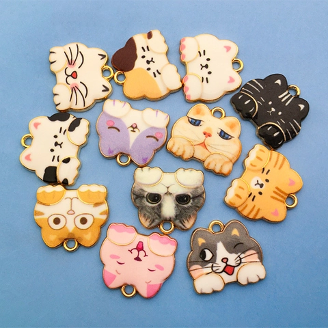 Cartoon Cat Charms Alloy Enamel Animal Pendant For DIY Necklace Earring Jewelry Making Accessories Cute