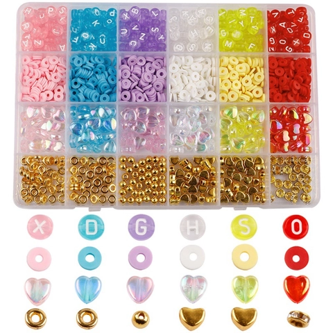 Jewelry Making Beads Polymer Clay Acrylic Heart Letter Charms Elastic Cord For DIY Bracelet Necklace Crafting Valentine Gift Organizer Case