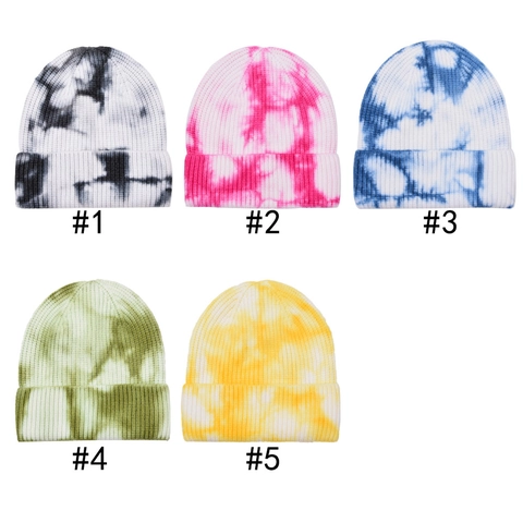 Tie-Dye Baumwolle Strickmütze Beanie Mit Umschlag Warm Outdoor Streetwear Winter Hip Hop Kopfbedeckung Für Erwachsene