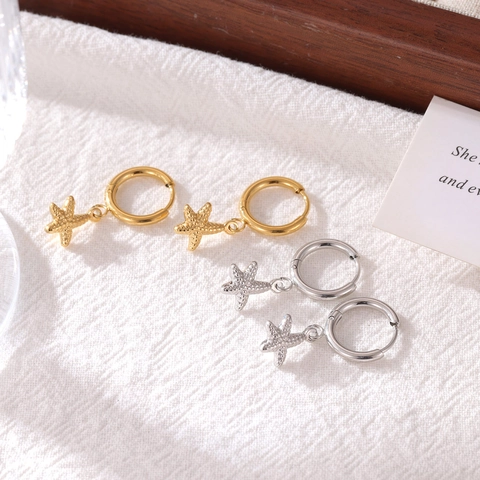 Pendientes De Aro De Estrella De Mar Acero Inoxidable Colgante Estilo Océano Joyería Para Mujer