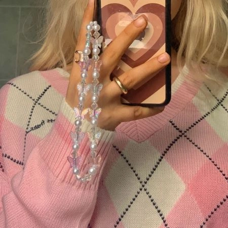 Vlinder Telefoon Koord Acryl Kralen Polsbandje Anti-Verlies Kleurrijke Decoratie