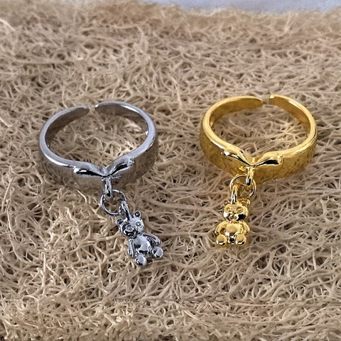 Anillo Abierto Ajustable Con Colgante De Oso Corazón Plata De Ley 925 Joyería De Animales Lindos Regalo Para Mujeres Niñas