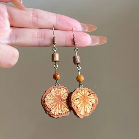 Orecchini Pendenti Retro Boho In Legno Rattan Design Ghianda Pigna Con Perno In Argento Sterling 925 Per Donna