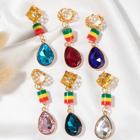 Dreadlock Jewelry Braid Rings Hair Pendants Alloy Hollow Colorful Beads Teardrop Rhinestone Boho Accessories For Women