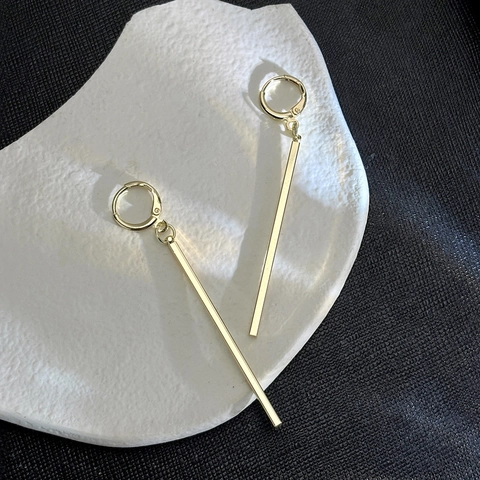 Geometric Linear Long Drop Earrings Minimalist Copper Gold Silver Plated Hoop Bar Ear Jewelry For Women Daily Wear