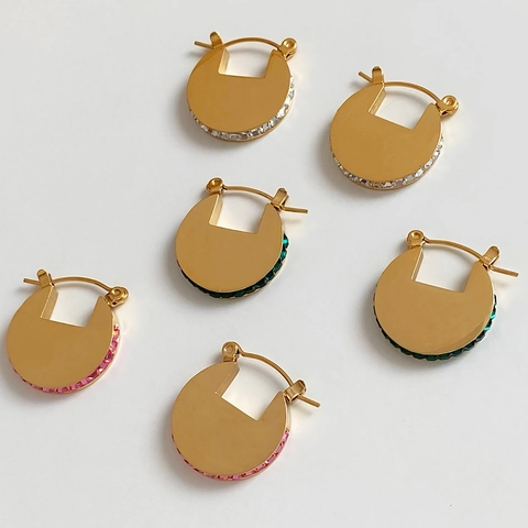 Stainless Steel Geometric Hoop Earrings Square Cut Rhinestone Inlaid Modern Simple Elegant Huggies For Women