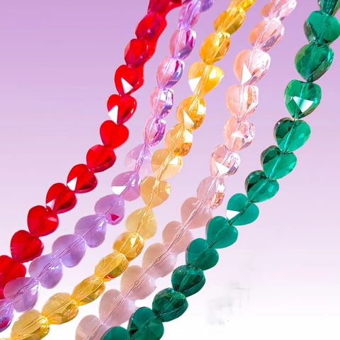 Heart Glass Beads Faceted Crystal Spacer Loose Beads For Jewelry Making DIY Craft Straight Hole Colorful