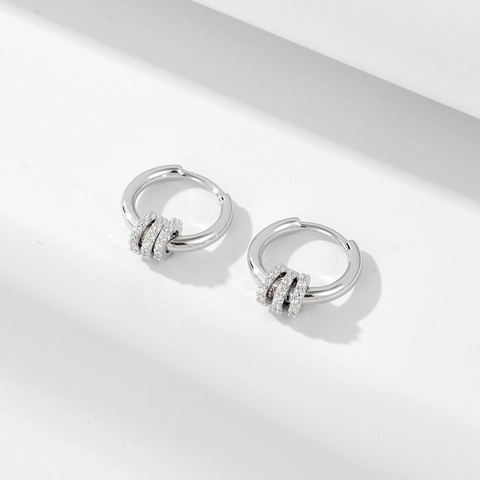 925 Sterling Silver Rhinestone Hoop Earrings For Women Minimalist Geometric Inlaid Small Round Ear Buckle Jewelry Accessories