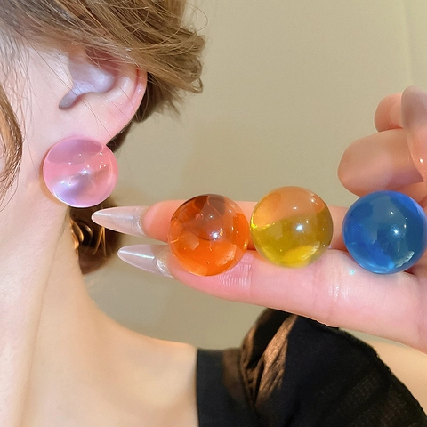Pendientes De Botón Redondos De Resina Con Poste De Plata De Ley 925 Color Caramelo Joyería Geométrica Minimalista Chic