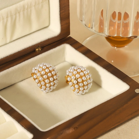 Boucles D'oreilles Vintage Minimalistes En Acier Inoxydable Avec Künstliche Perle D'imitation Et CZ Grappe Géométrique Pour Femme
