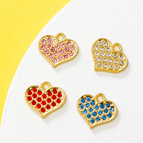 Ciondoli A Forma Di Cuore Per Creazione Gioielli Fai Da Te Lega Di Zinco Strass Pendenti Scintillanti Per Orecchini Bracciali