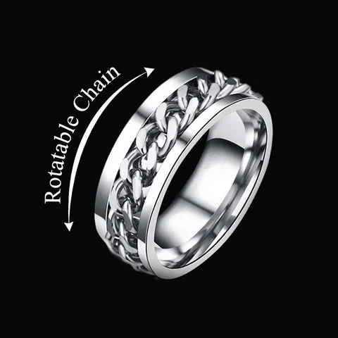 Fashion Men Titanium Steel Ring Rotatable Chain Rime Texture Sandblasted Roman Numerals Inlaid Rhinestone Punk Polished Band Ring Jewelry Gift