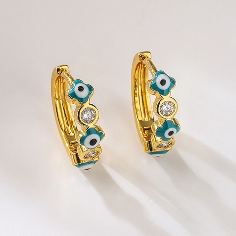Evil Eye Creolen Kupfer Vergoldet Mit Zirkonia Emaille Geometrisch Vintage Boho Stil Für Damen