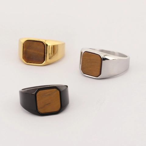 Anillo De Sello Vintage Para Hombre Acero Inoxidable Cuadrado Lapislázuli Ojo De Tigre Ágata Negra Punk Retro Joyas Regalo