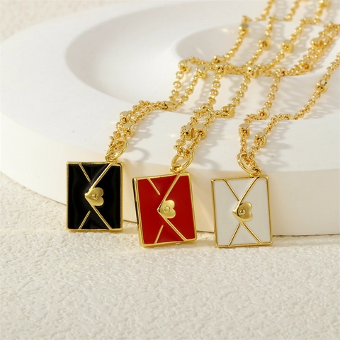 Kreative Emaille Umschlag Anhänger Halskette Für Damen Herz Detail Vergoldet Kupfer Kette Mode Trendige Schlüsselbein Halskette Schmuck Geschenk