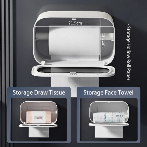 Wandmontierte Taschentuchbox Wasserdichter Kunststoff Toilettenpapierhalter Mit Ablage Ohne Bohren Transparentes Fenster Für Bad