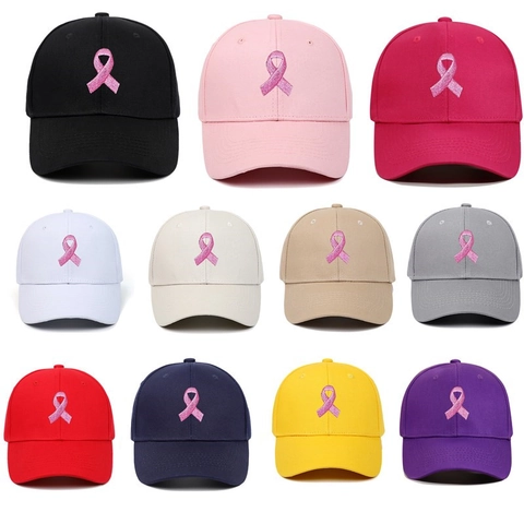 Berretto da Baseball in Cotone Ricamato Unisex Motivo a Nastro Rosa Protezione Solare Regolabile Cappello Sportivo Estivo